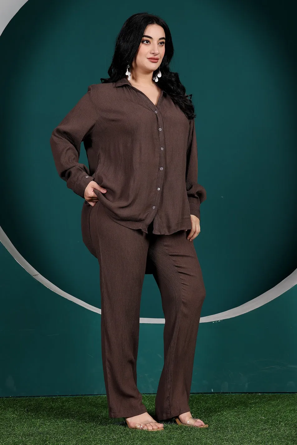 Solid Co-ord Set-Brown