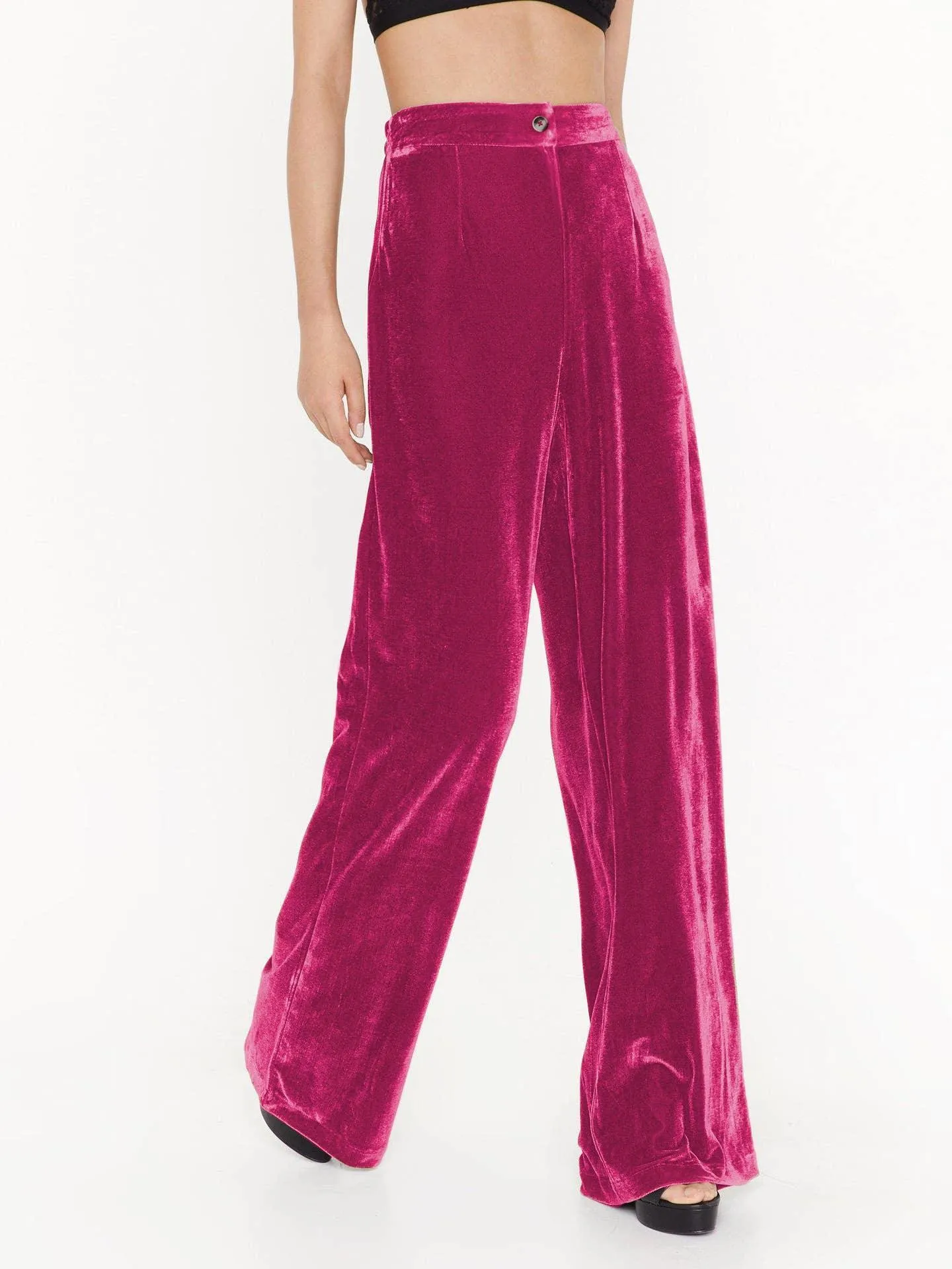 Solid Color Casual Style Wide Leg Velvet Pants GKBE001