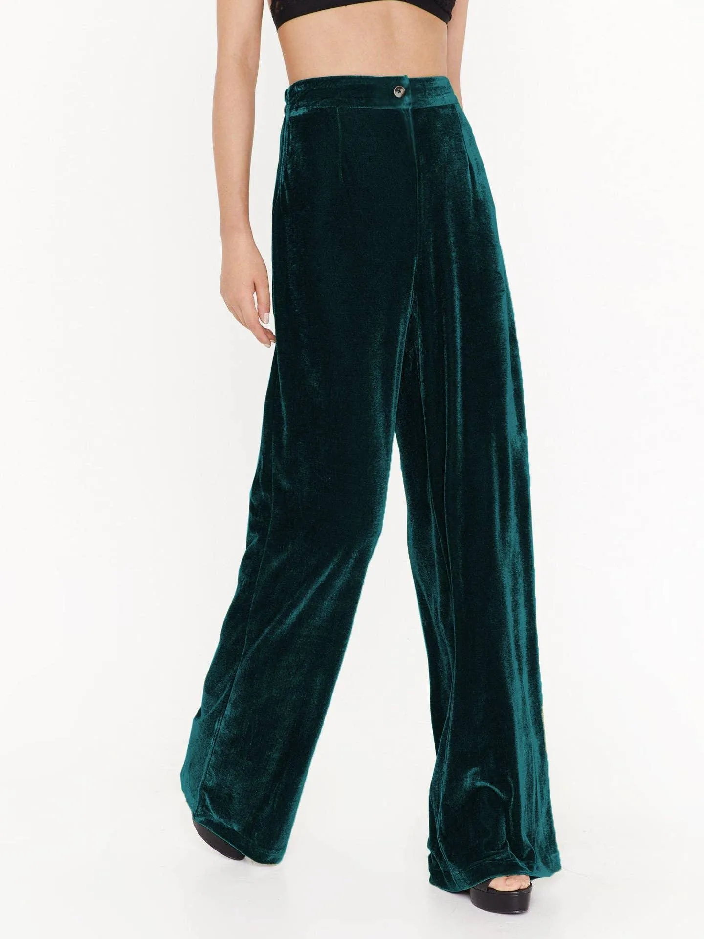 Solid Color Casual Style Wide Leg Velvet Pants GKBE001