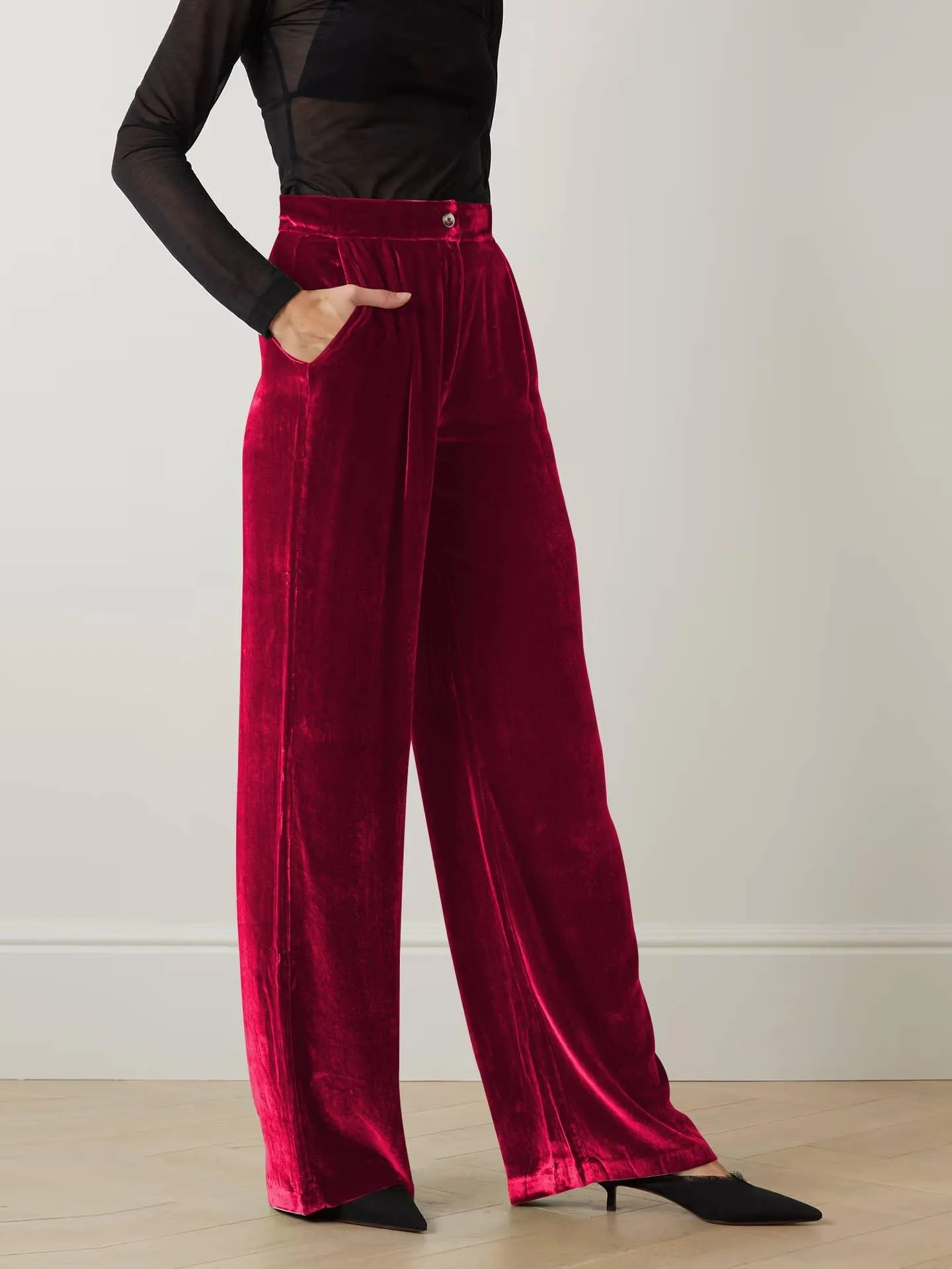 Solid Color Casual Style Wide Leg Velvet Pants GKBE001