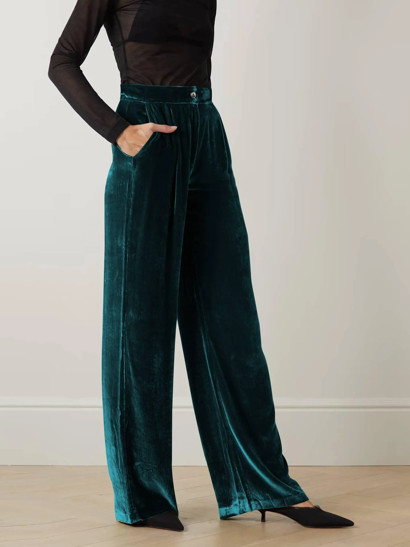 Solid Color Casual Style Wide Leg Velvet Pants GKBE001