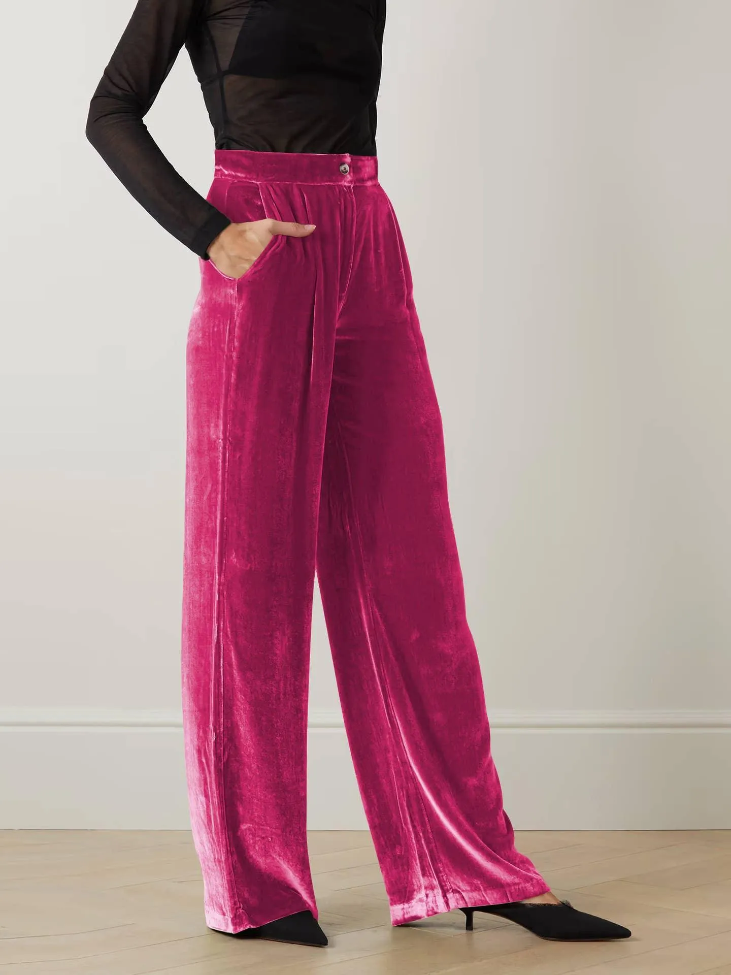 Solid Color Casual Style Wide Leg Velvet Pants GKBE001