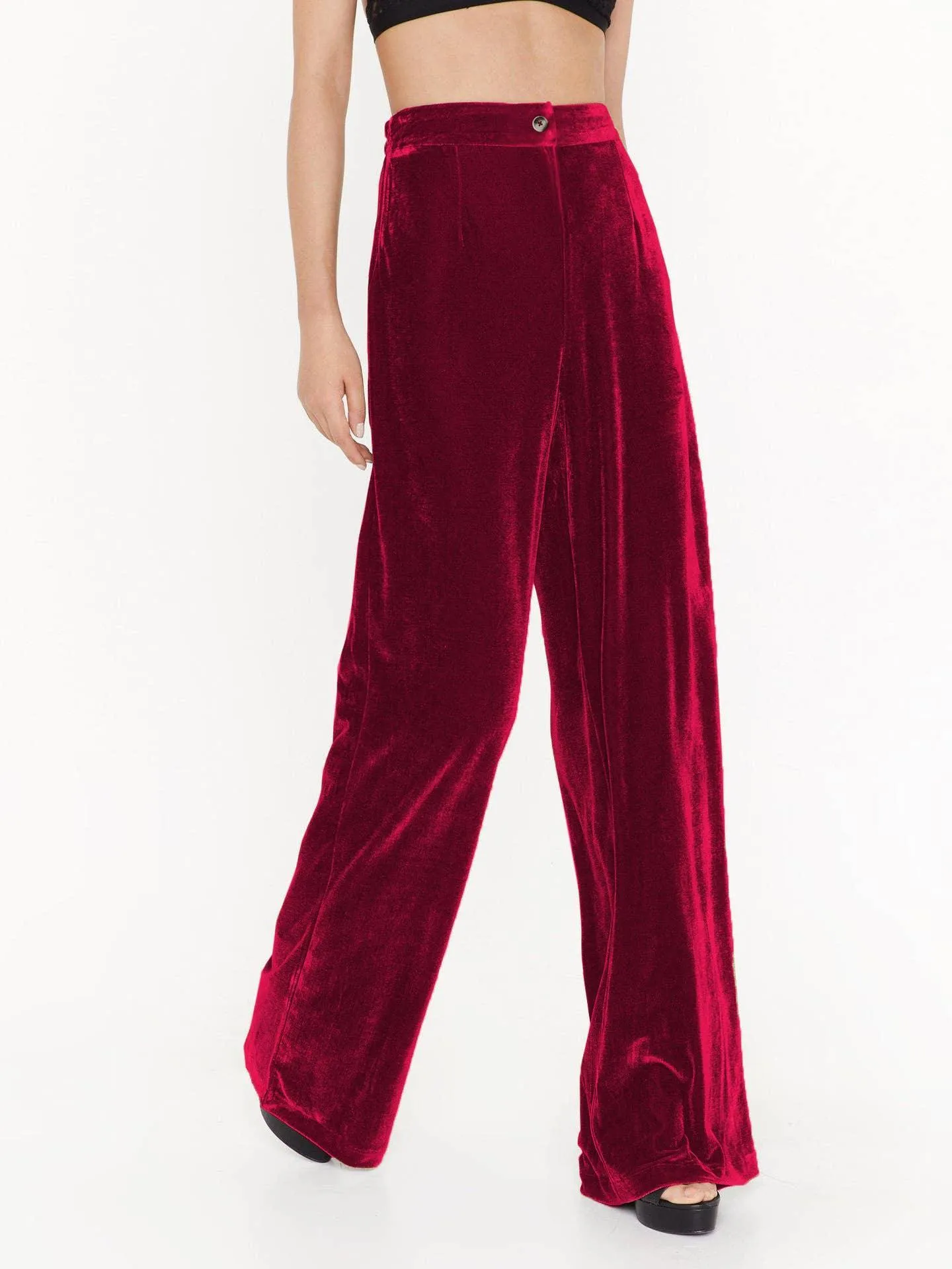 Solid Color Casual Style Wide Leg Velvet Pants GKBE001