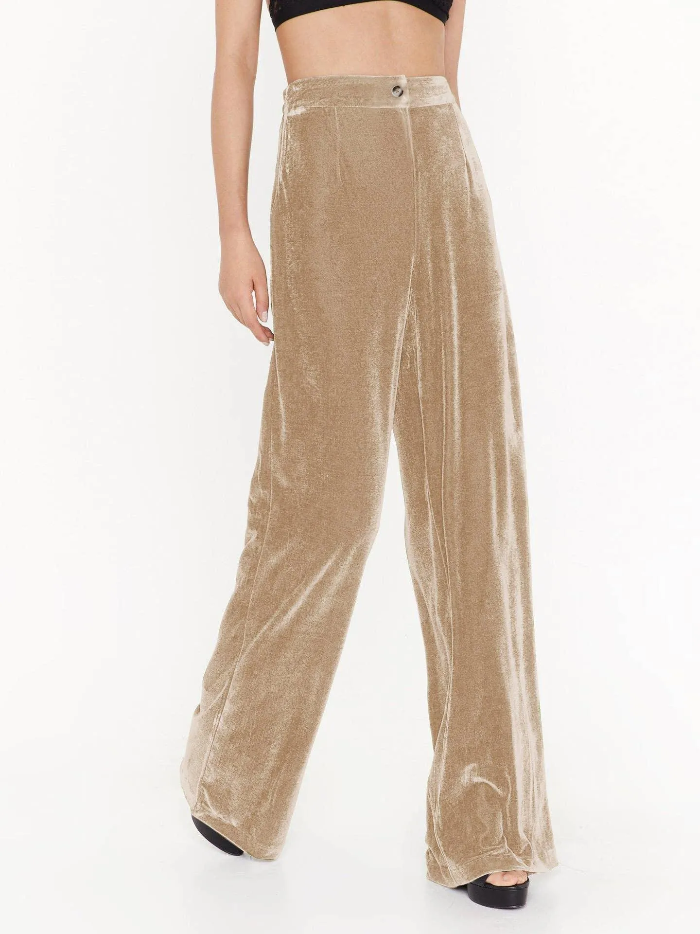 Solid Color Casual Style Wide Leg Velvet Pants GKBE001