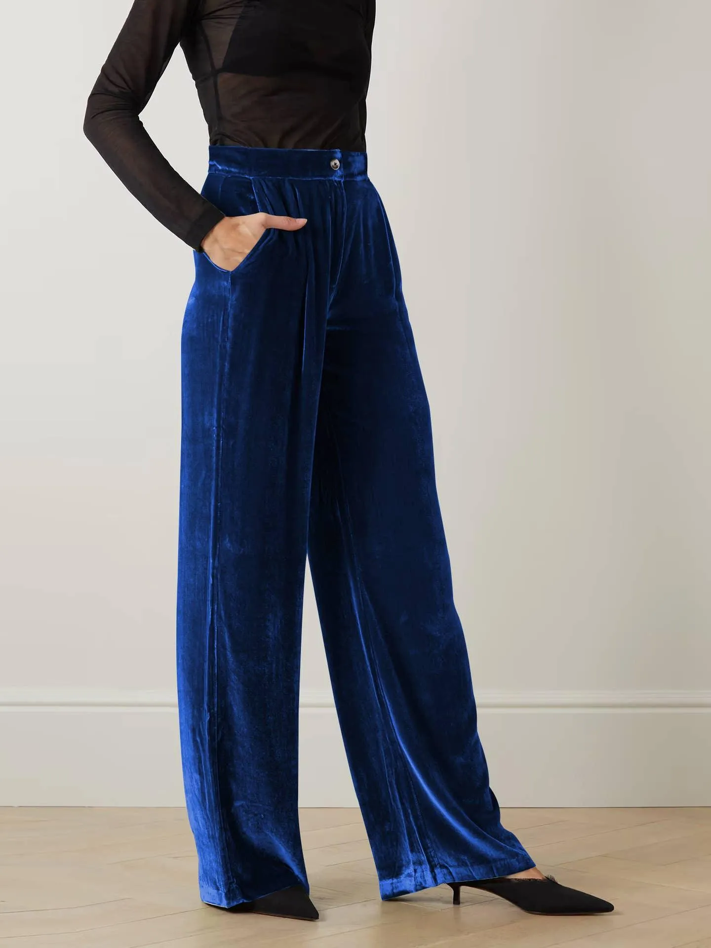 Solid Color Casual Style Wide Leg Velvet Pants GKBE001