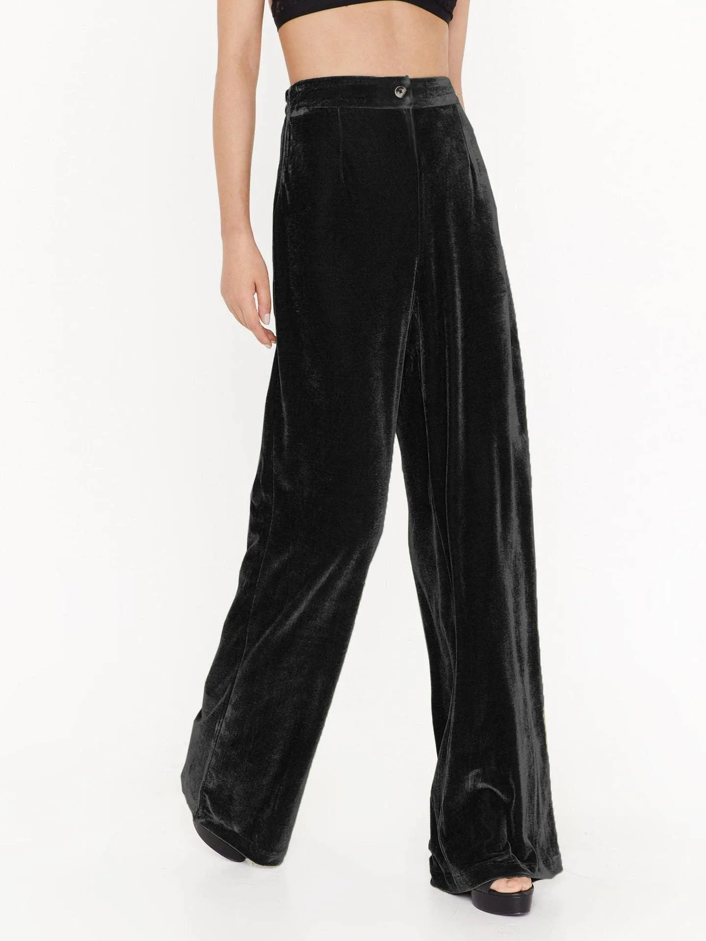 Solid Color Casual Style Wide Leg Velvet Pants GKBE001