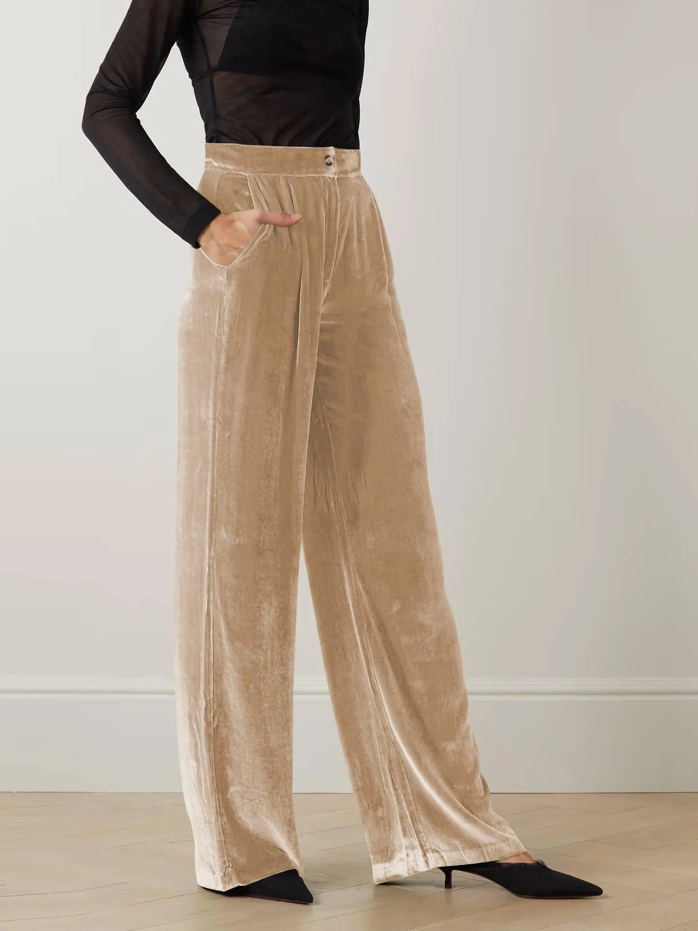 Solid Color Casual Style Wide Leg Velvet Pants GKBE001