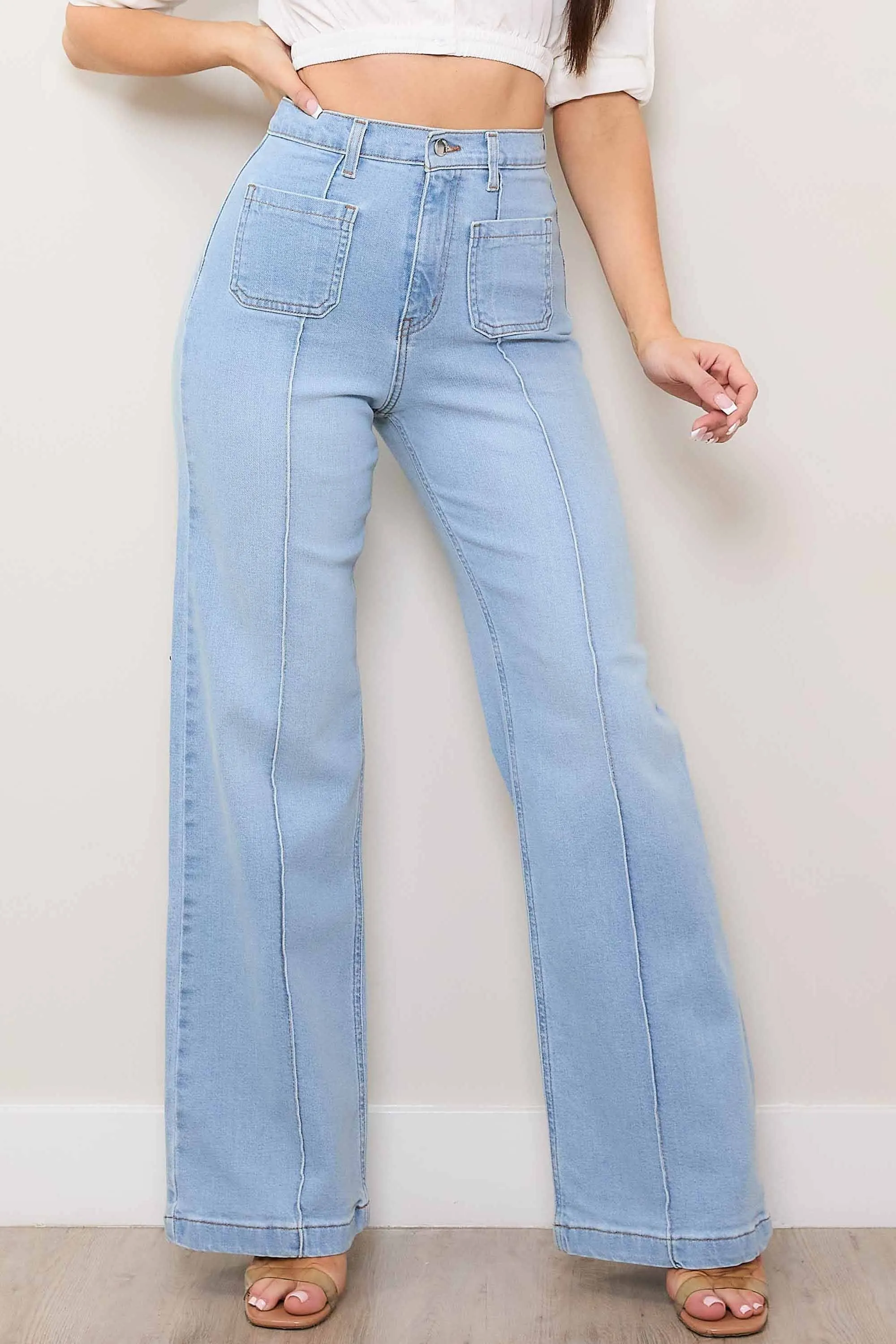 Square Pockets Wide Leg Jeans