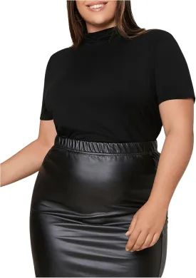 SweatyRocks Women's Plus Size Short Sleeve Mock Neck Top Solid Basic Tee Shirt