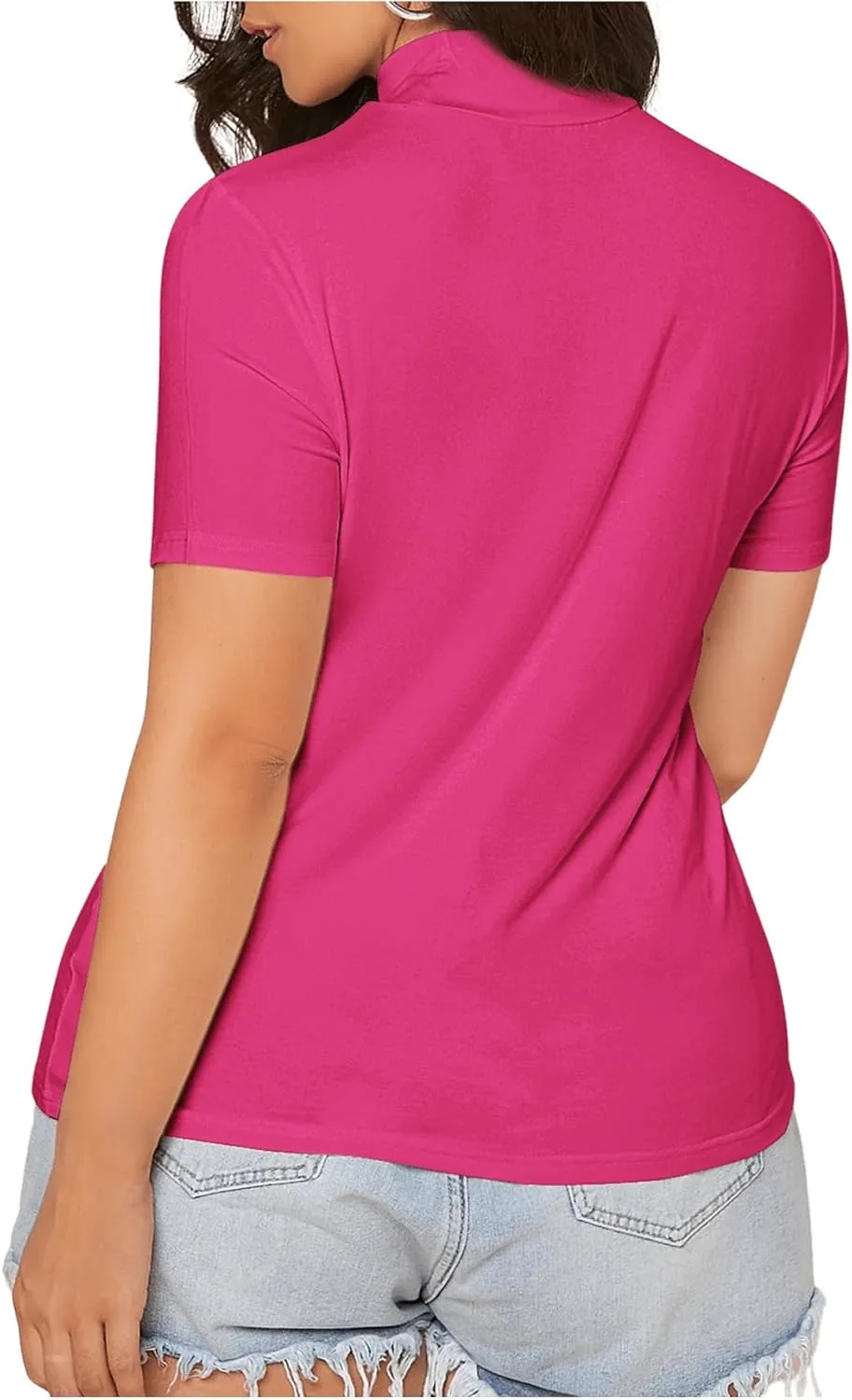 SweatyRocks Women's Plus Size Short Sleeve Mock Neck Top Solid Basic Tee Shirt