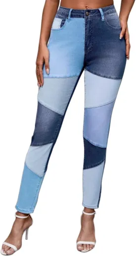 vanberfia High Waisted Jeans for Women: Skinny Denim Patchwork Stretch Pants for Various Occasions