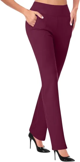 Womens Bootcut Dress Pants Business Casual Work Pants with Pockets Stretchy High Waist Trousers Pull On Office Slacks
