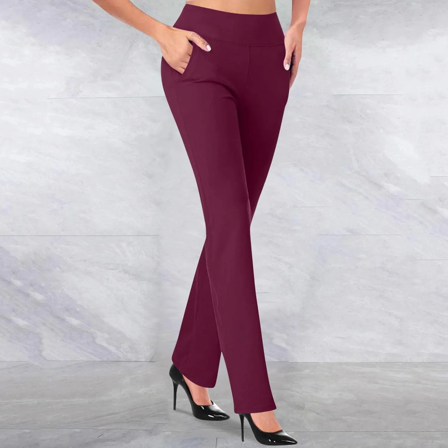 Womens Bootcut Dress Pants Business Casual Work Pants with Pockets Stretchy High Waist Trousers Pull On Office Slacks