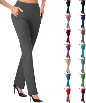 Womens Bootcut Dress Pants Business Casual Work Pants with Pockets Stretchy High Waist Trousers Pull On Office Slacks