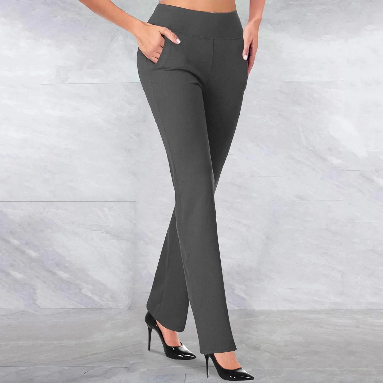 Womens Bootcut Dress Pants Business Casual Work Pants with Pockets Stretchy High Waist Trousers Pull On Office Slacks