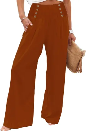 Womens High Waisted Wide Leg Palazzo Pants Casual Lounge Boho Flowy Pants with Pockets