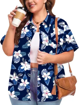 Womens Plus Size Tops Button Down Shirts Cuffed Short Sleeve Casual Tunic Collared Summer Casual Blouse XL - 5XL