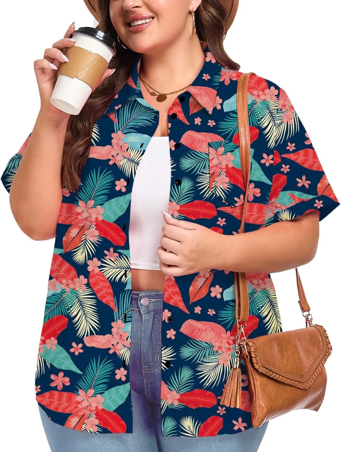 Womens Plus Size Tops Button Down Shirts Cuffed Short Sleeve Casual Tunic Collared Summer Casual Blouse XL - 5XL