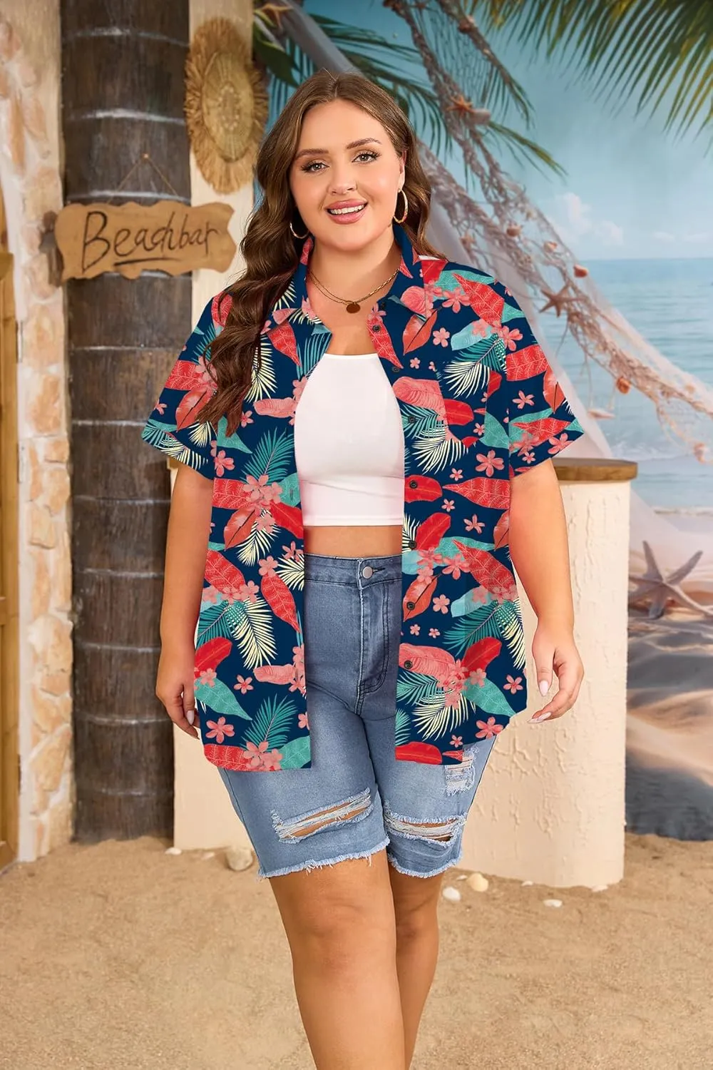 Womens Plus Size Tops Button Down Shirts Cuffed Short Sleeve Casual Tunic Collared Summer Casual Blouse XL - 5XL