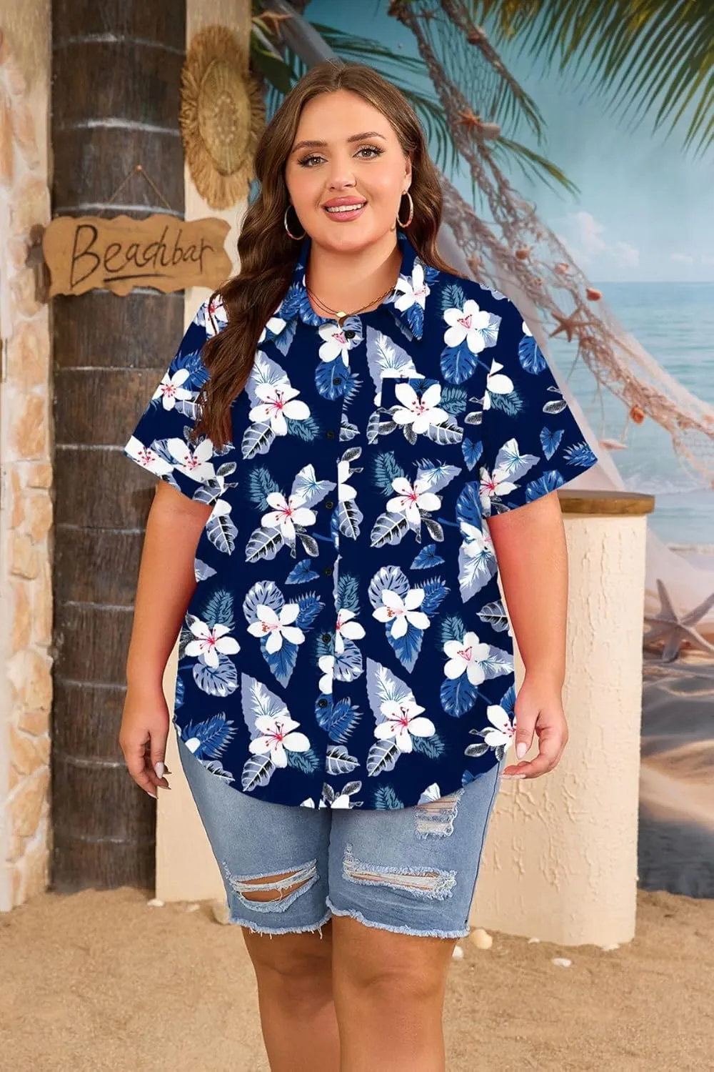 Womens Plus Size Tops Button Down Shirts Cuffed Short Sleeve Casual Tunic Collared Summer Casual Blouse XL - 5XL