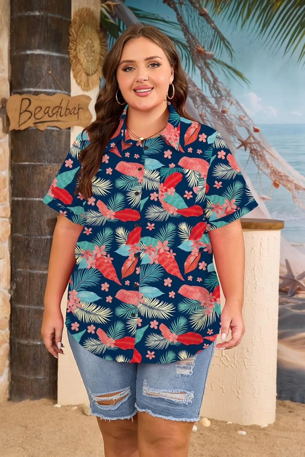 Womens Plus Size Tops Button Down Shirts Cuffed Short Sleeve Casual Tunic Collared Summer Casual Blouse XL - 5XL