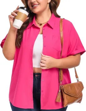 Womens Plus Size Tops Button Down Shirts Cuffed Short Sleeve Casual Tunic Collared Summer Casual Blouse XL - 5XL