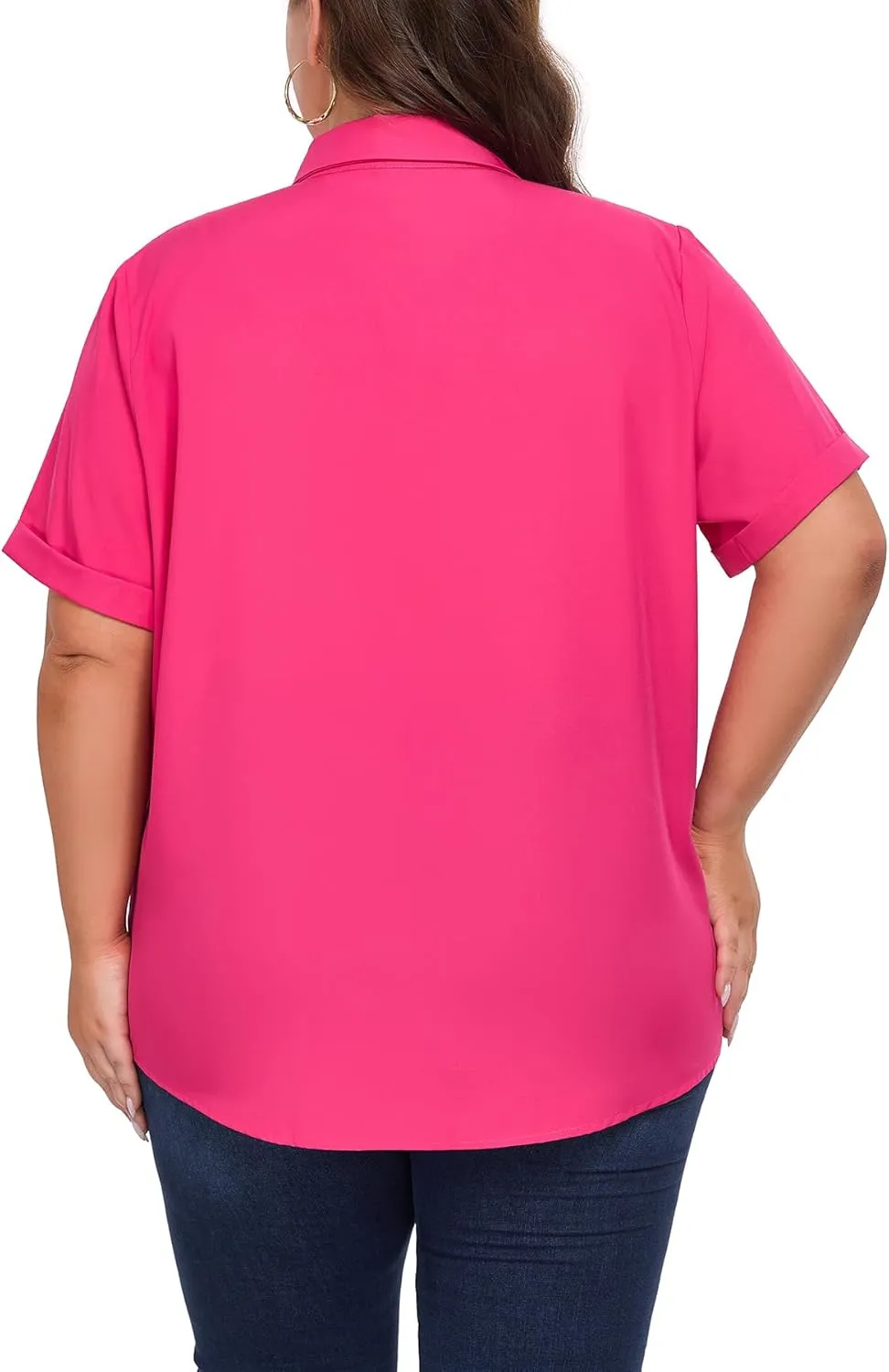 Womens Plus Size Tops Button Down Shirts Cuffed Short Sleeve Casual Tunic Collared Summer Casual Blouse XL - 5XL