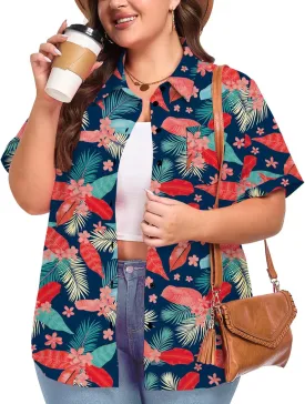 Womens Plus Size Tops Button Down Shirts Cuffed Short Sleeve Casual Tunic Collared Summer Casual Blouse XL - 5XL