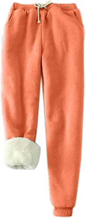 Women's Winter Warm Fleece Joggers Pants Drawstring Casual Sherpa Lined Athletic Active Sweatpants